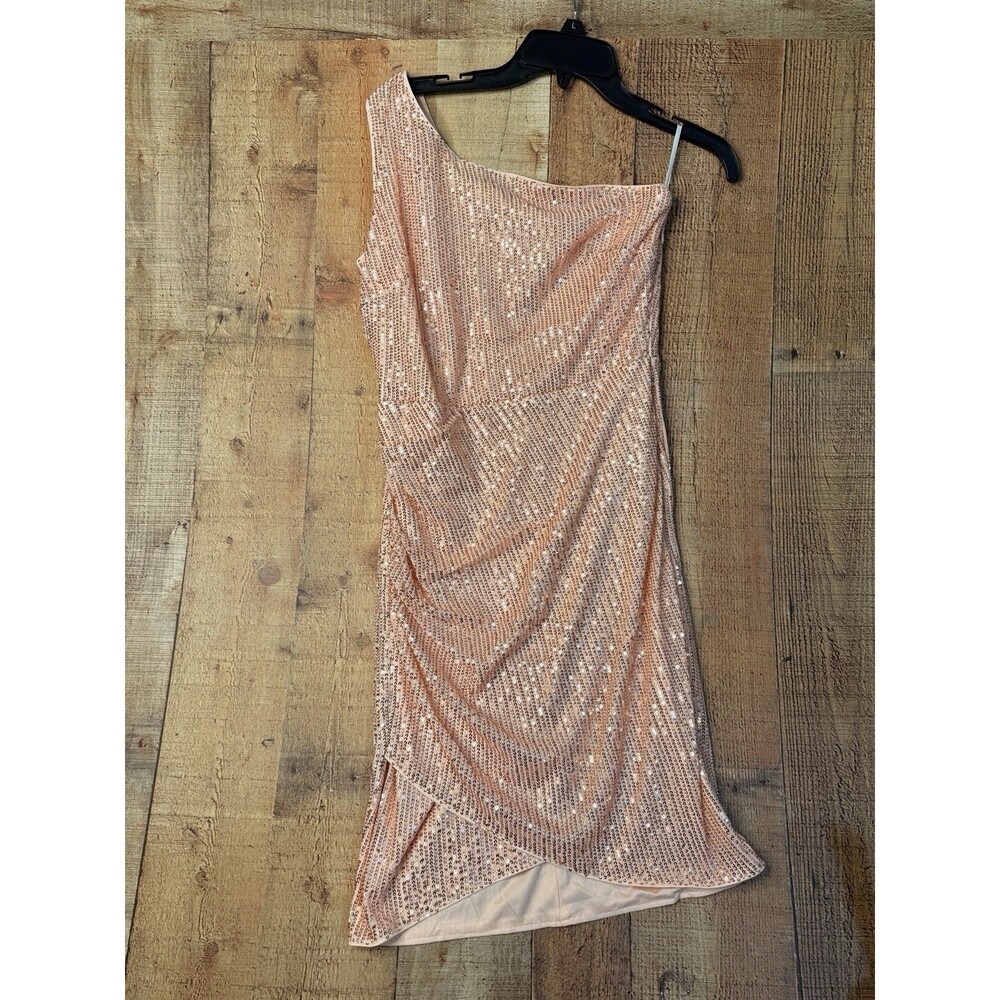 Grace Karin One Shoulder Sequin Mini Dress Women L Rose Gold Y2K Party Cocktail